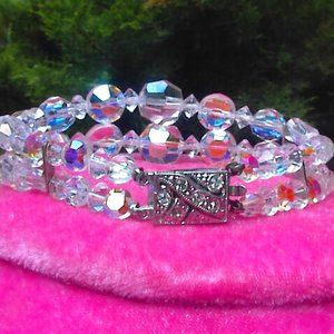 FOR THE BRIDE ~ a Stunning AURORA BOREALIS CUT CRYSTAL BRACELET ~RS CLASP 1950's